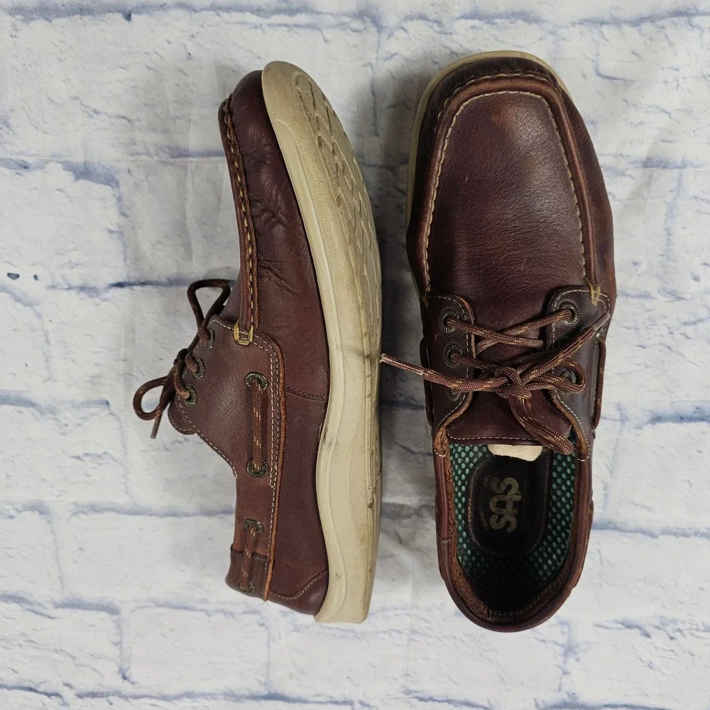 SAS Decksider Boat Shoes Mens 11 Brown Leather Lace Up Tripad Comfort USA